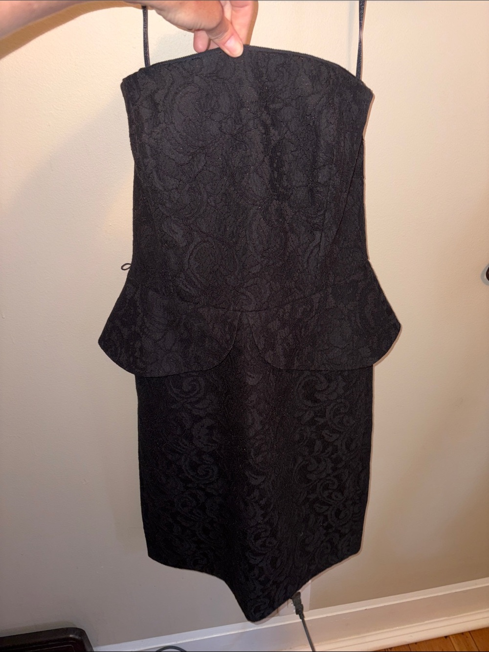 White House Black Market Black Strapless Peplum Lace Sheath Dress